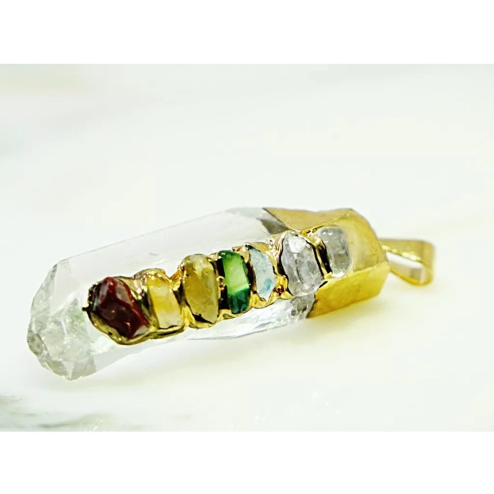 Chakra Quartz Pendant Crystal Gold Plated Healing